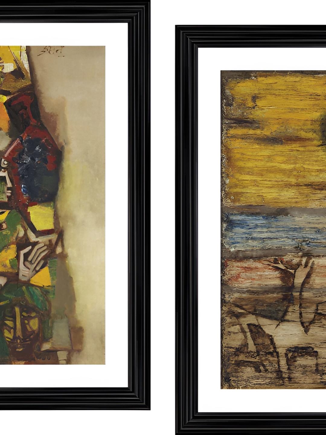 

Adventures India Black & Yellow 2 Pieces Wooden Painting Wall Arts