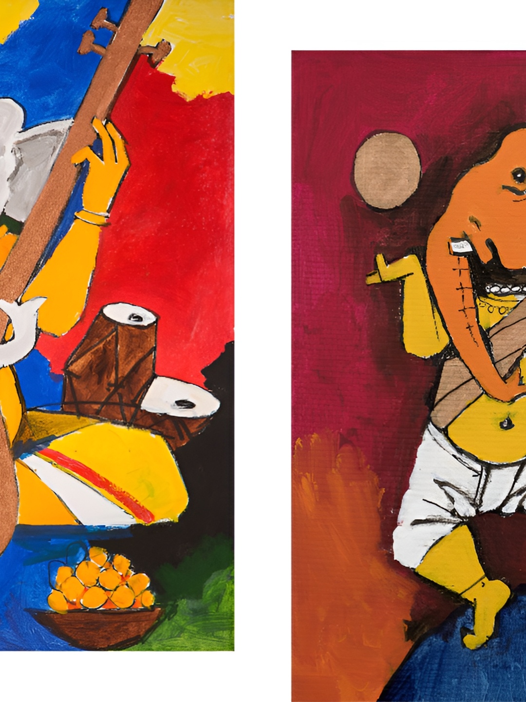 

Adventures India Red & Yellow 2Pcs Wooden Religious Wall Paintings