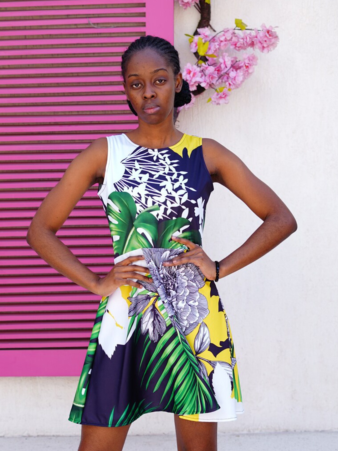 

Rajoria Instyle Tropical Print A-Line Dress, White