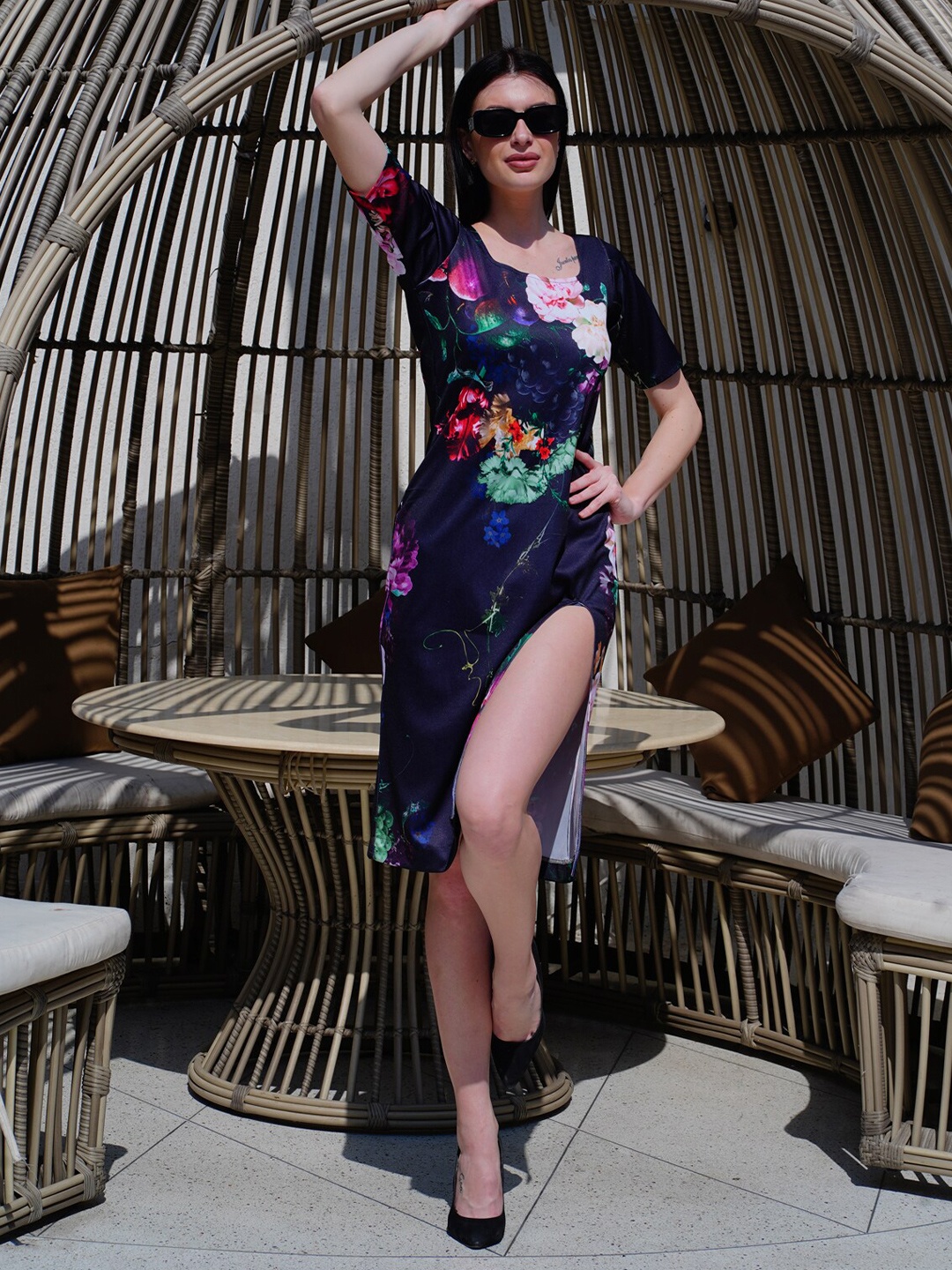 

Rajoria Instyle Floral Printed Cut-Outs Maxi Dress, Blue