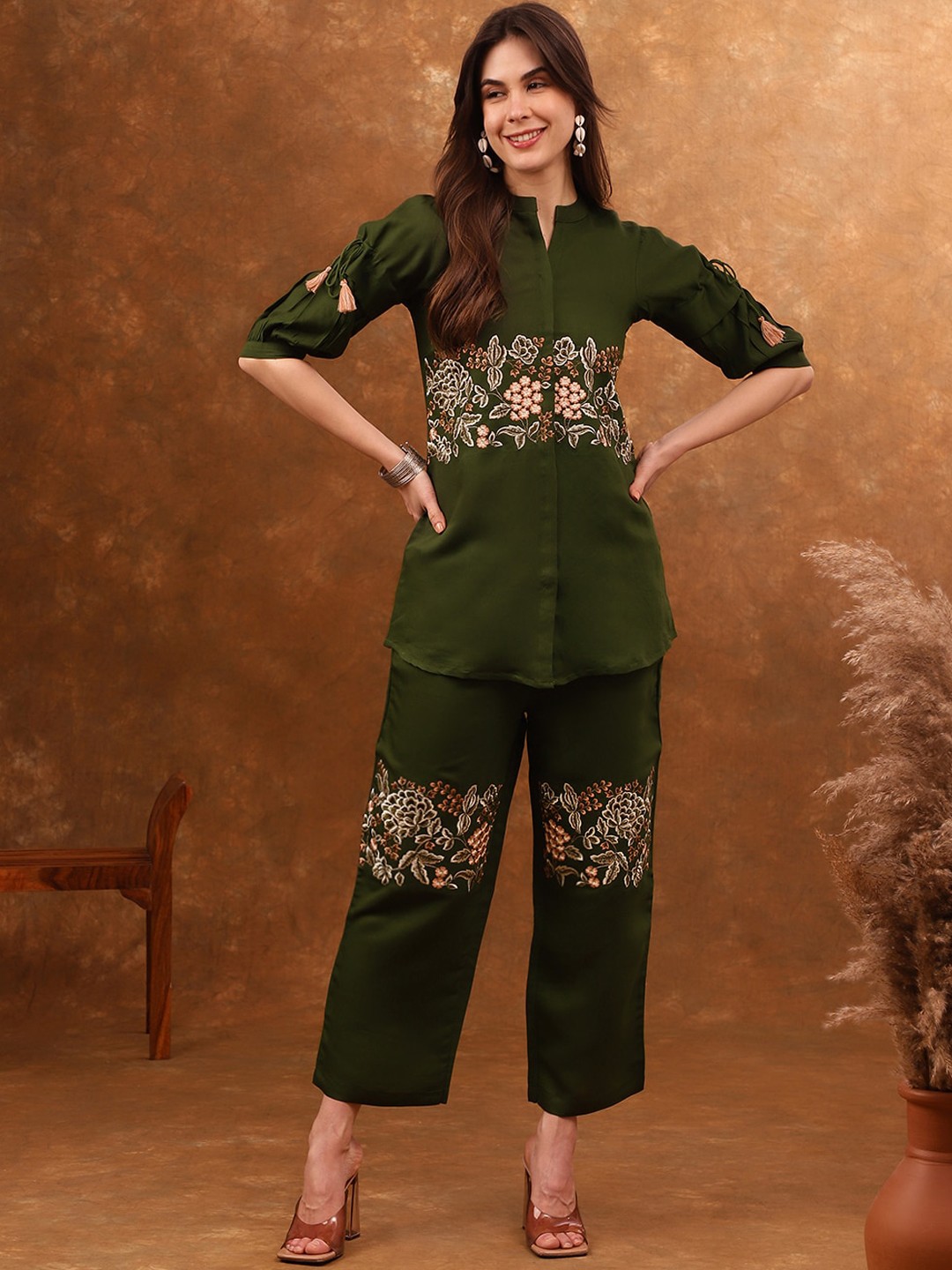 

Anouk Floral Embroidered Co-Ords, Green