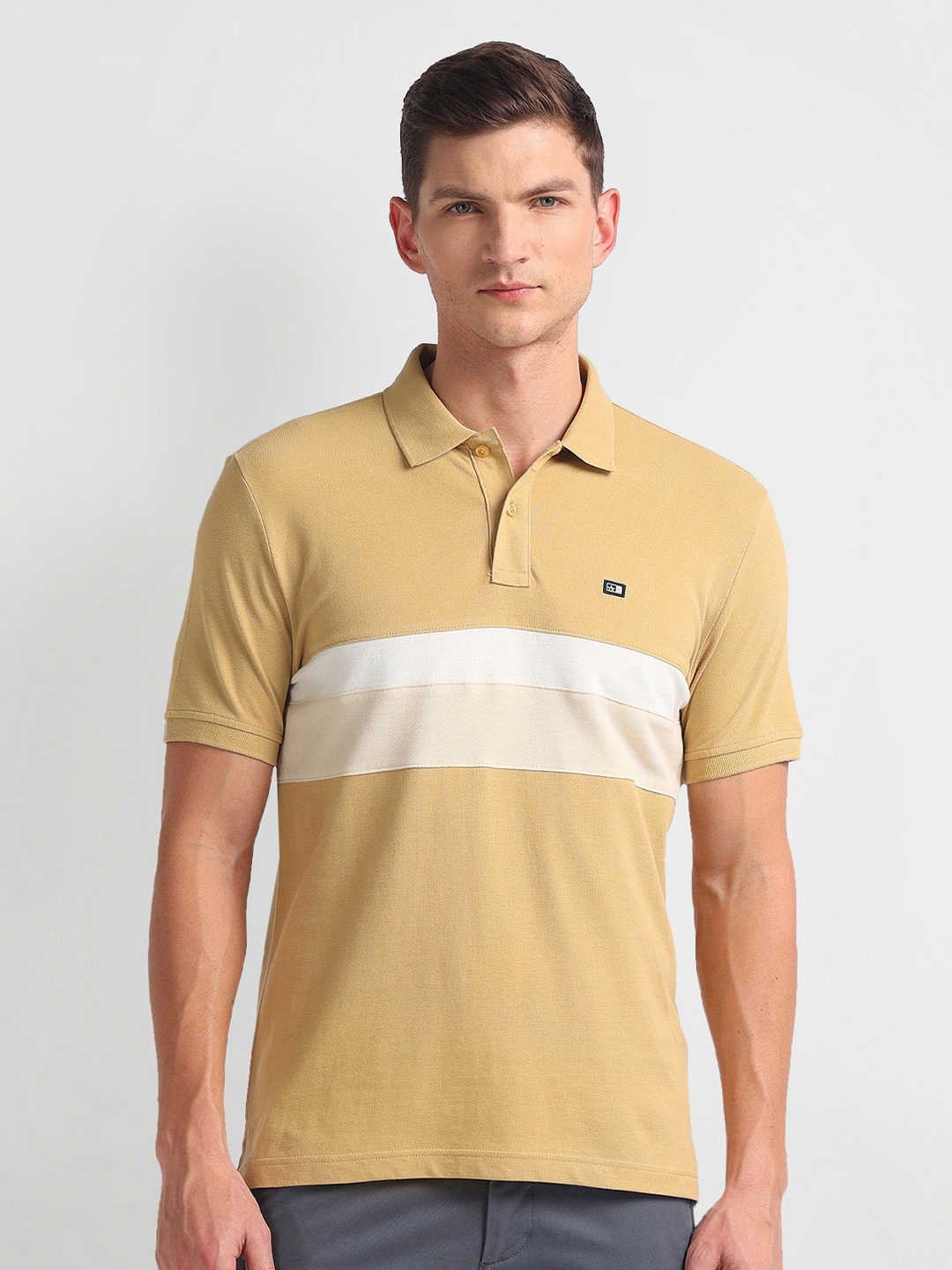 

Arrow Sport Colourblocked Polo Collar T-shirt, Beige