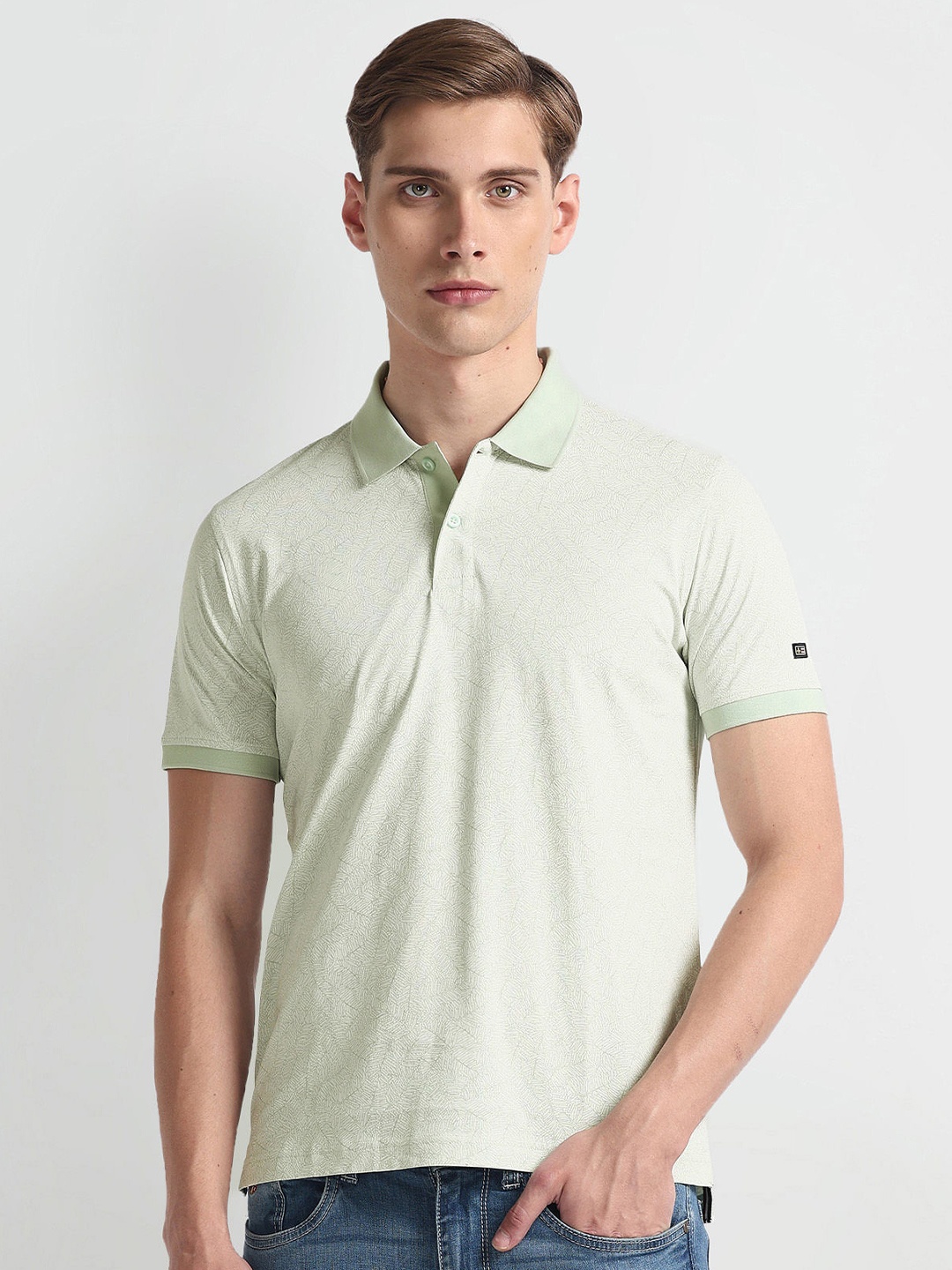 

Arrow Sport Floral Printed Polo Collar Pure Cotton T-shirt, Green