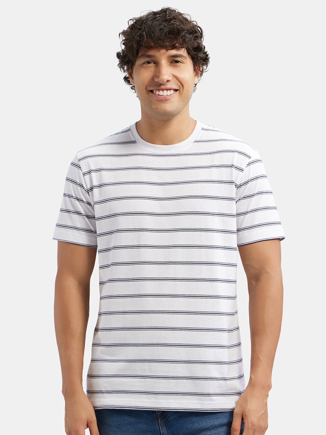 

Jockey Super Combed Cotton Rich Striped Round Neck Half Sleeve Tshirt-2715, White