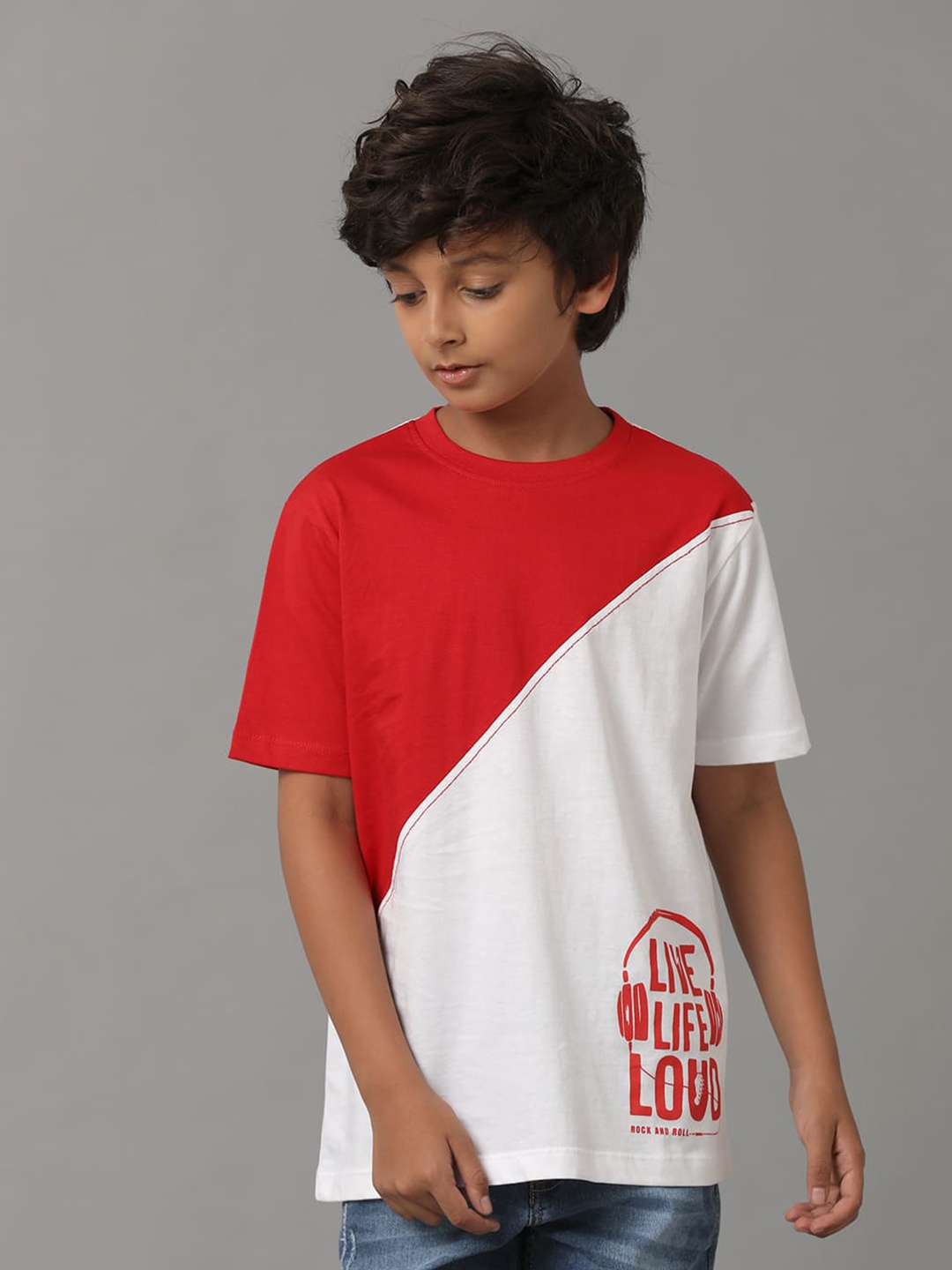 

UNDER FOURTEEN ONLY Boys Colourblocked Raw Edge T-shirt, Red