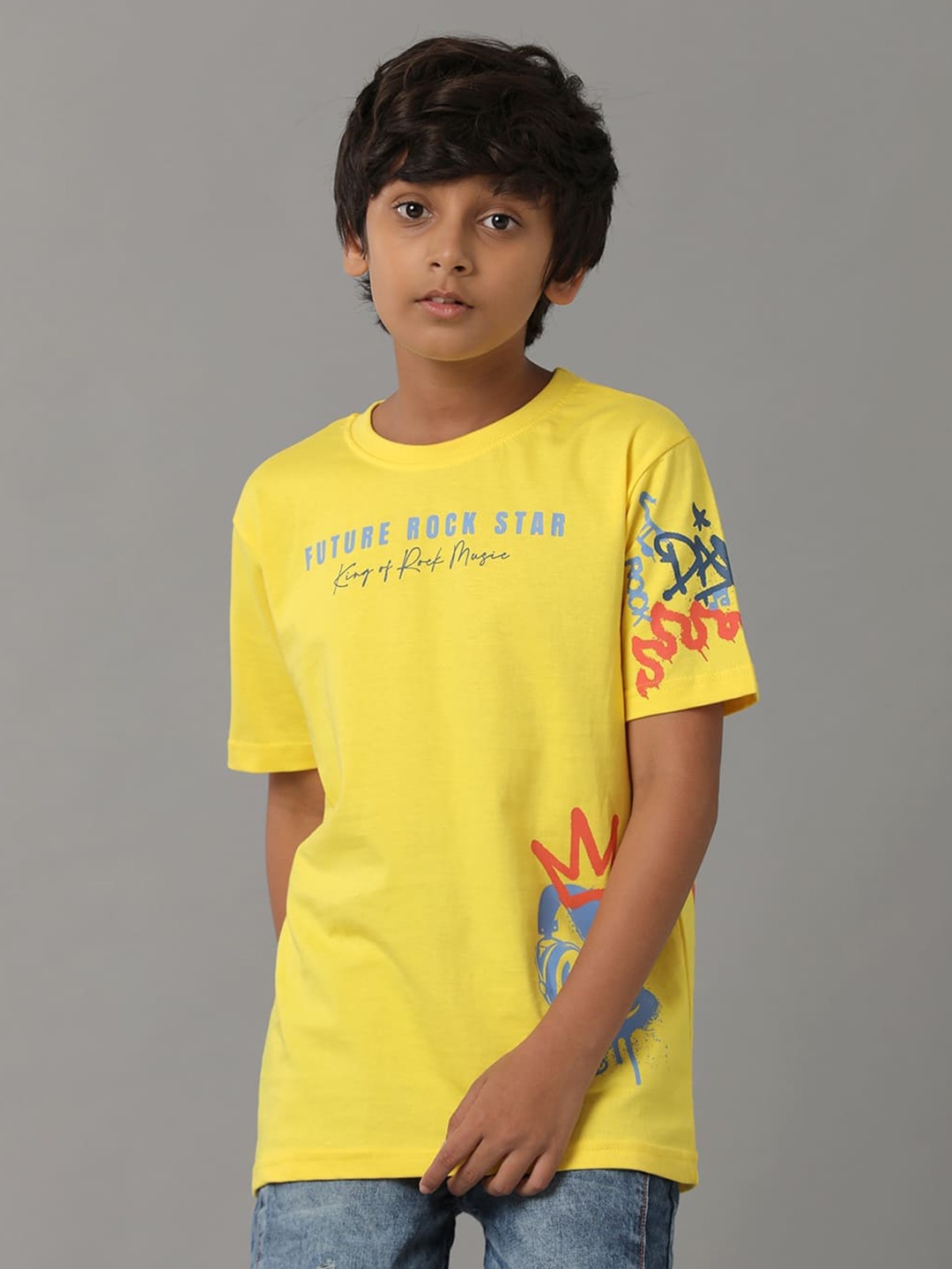 

UNDER FOURTEEN ONLY Boys Graphic Printed Cotton T-shirt, Yellow