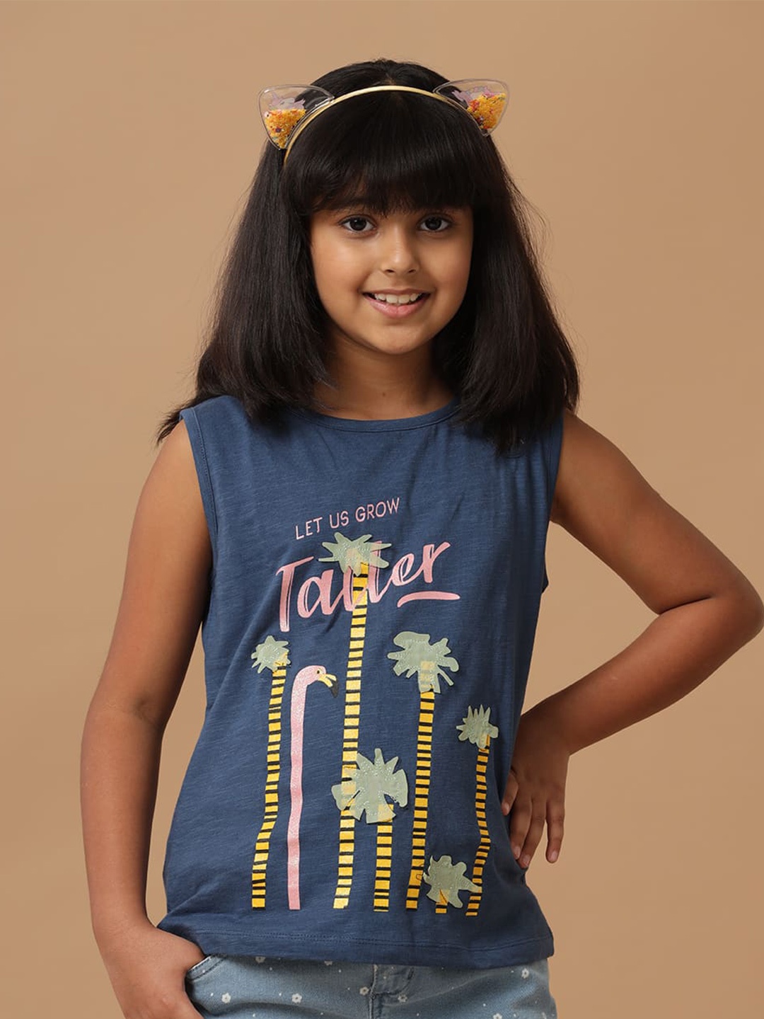 

UNDER FOURTEEN ONLY Girls Printed Raw Edge T-shirt, Navy blue