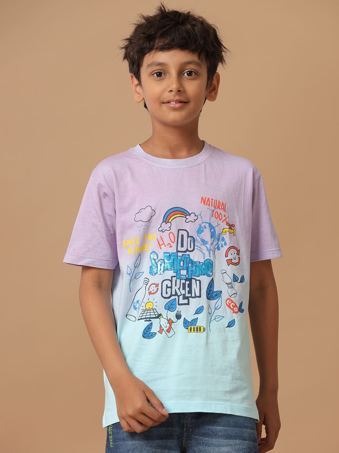 

UNDER FOURTEEN ONLY Boys Printed Raw Edge T-shirt, Blue