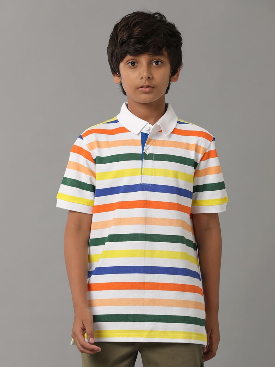 

UNDER FOURTEEN ONLY Boys Striped Polo Collar Pockets T-shirt, Multi
