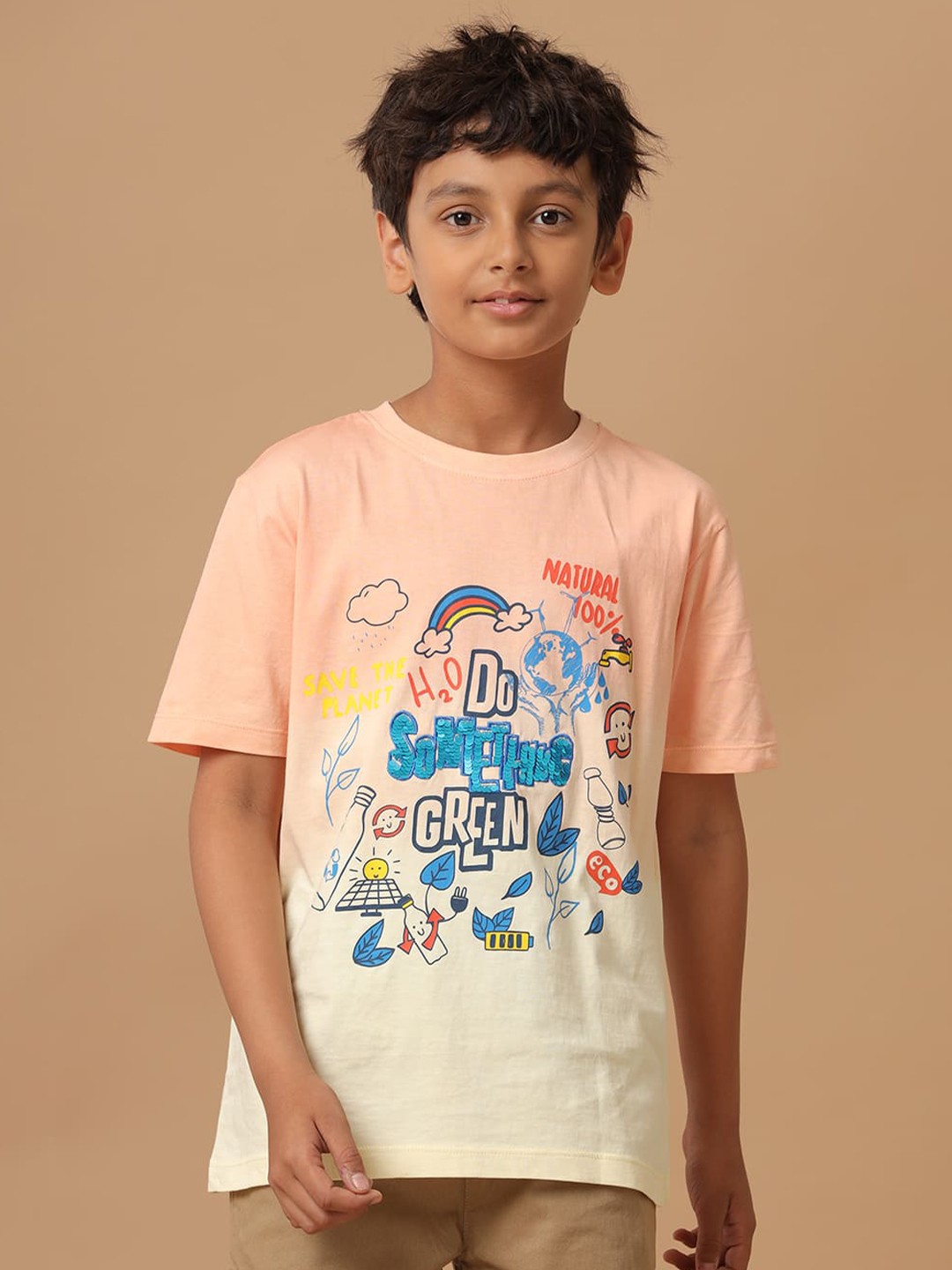 

UNDER FOURTEEN ONLY Boys Floral Printed Applique T-shirt, Yellow
