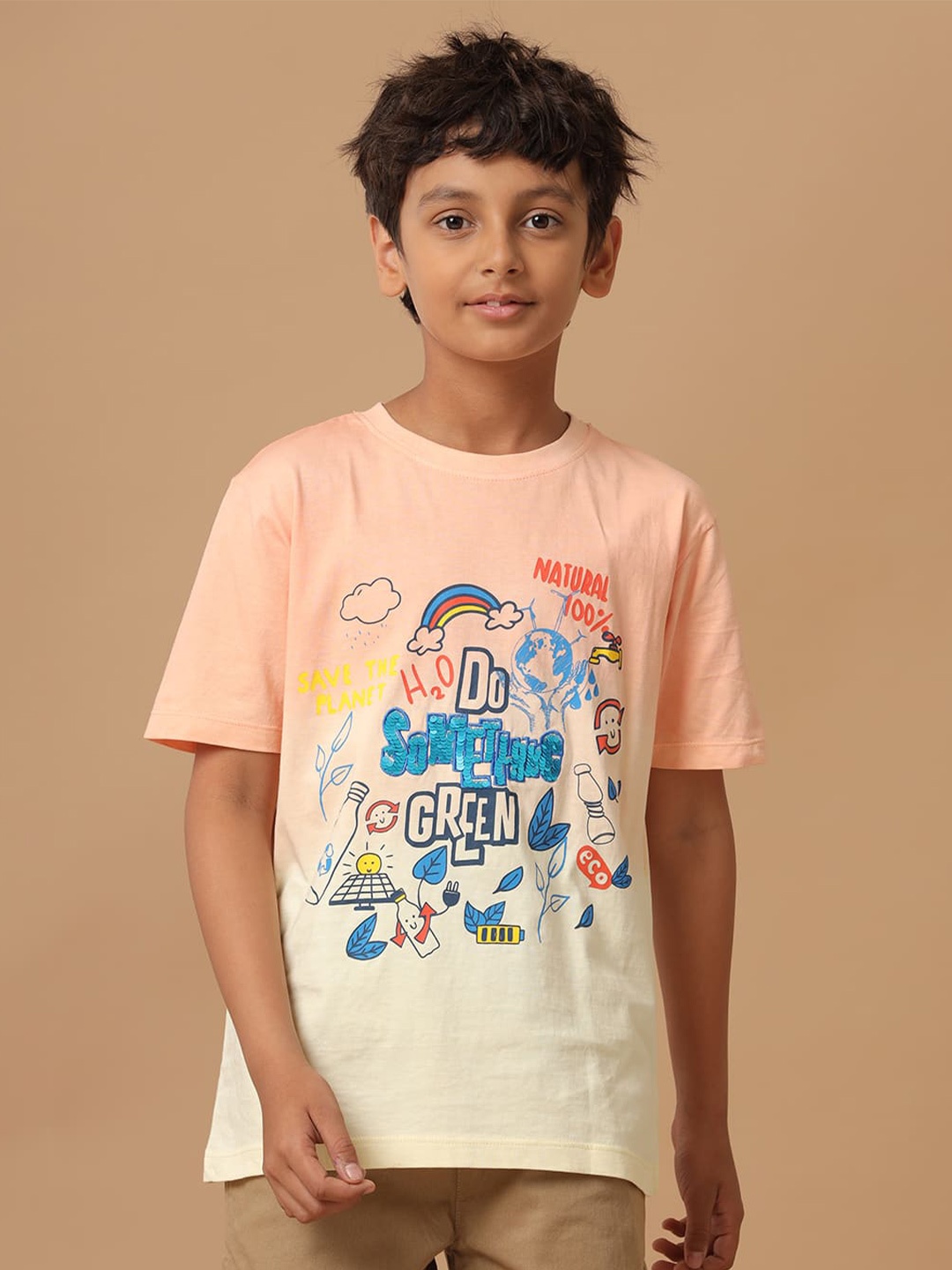 

UNDER FOURTEEN ONLY Boys Floral Printed Applique T-shirt, Yellow