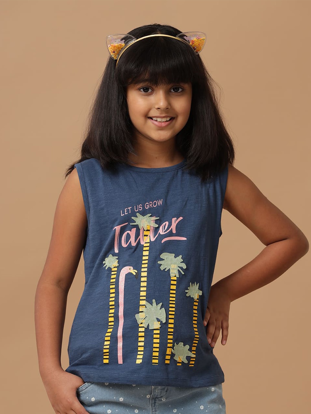

UNDER FOURTEEN ONLY Girls Printed Raw Edge T-shirt, Navy blue