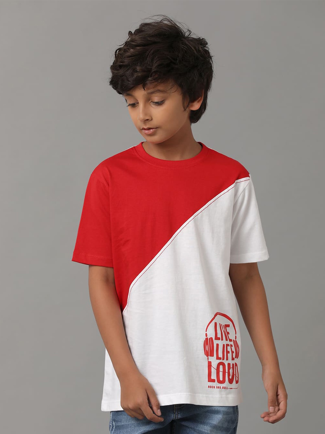 

UNDER FOURTEEN ONLY Boys Colourblocked Raw Edge T-shirt, Red