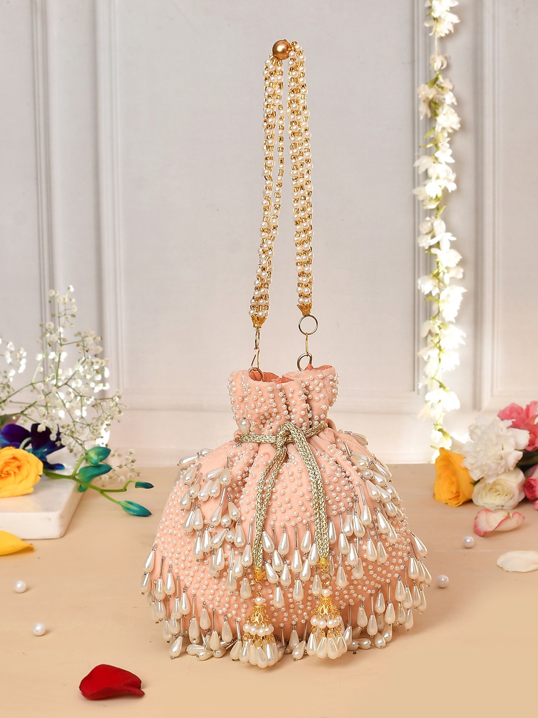

Voylla Embellished Potli Clutches, Peach