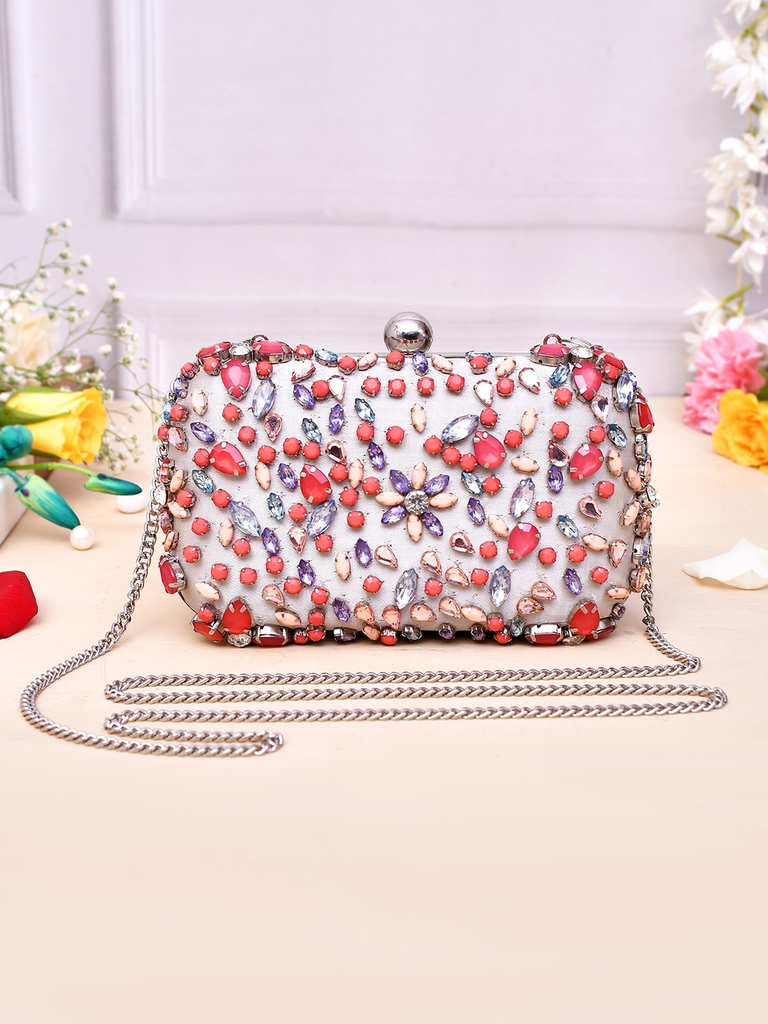 

Voylla Embellished Box Clutches, White