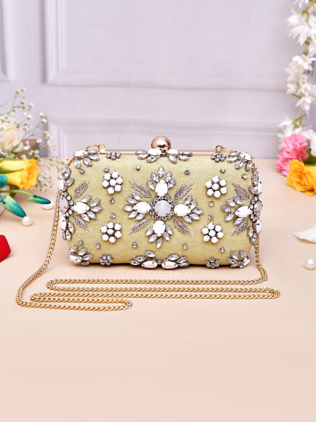 

Voylla Embellished Box Clutch, Green