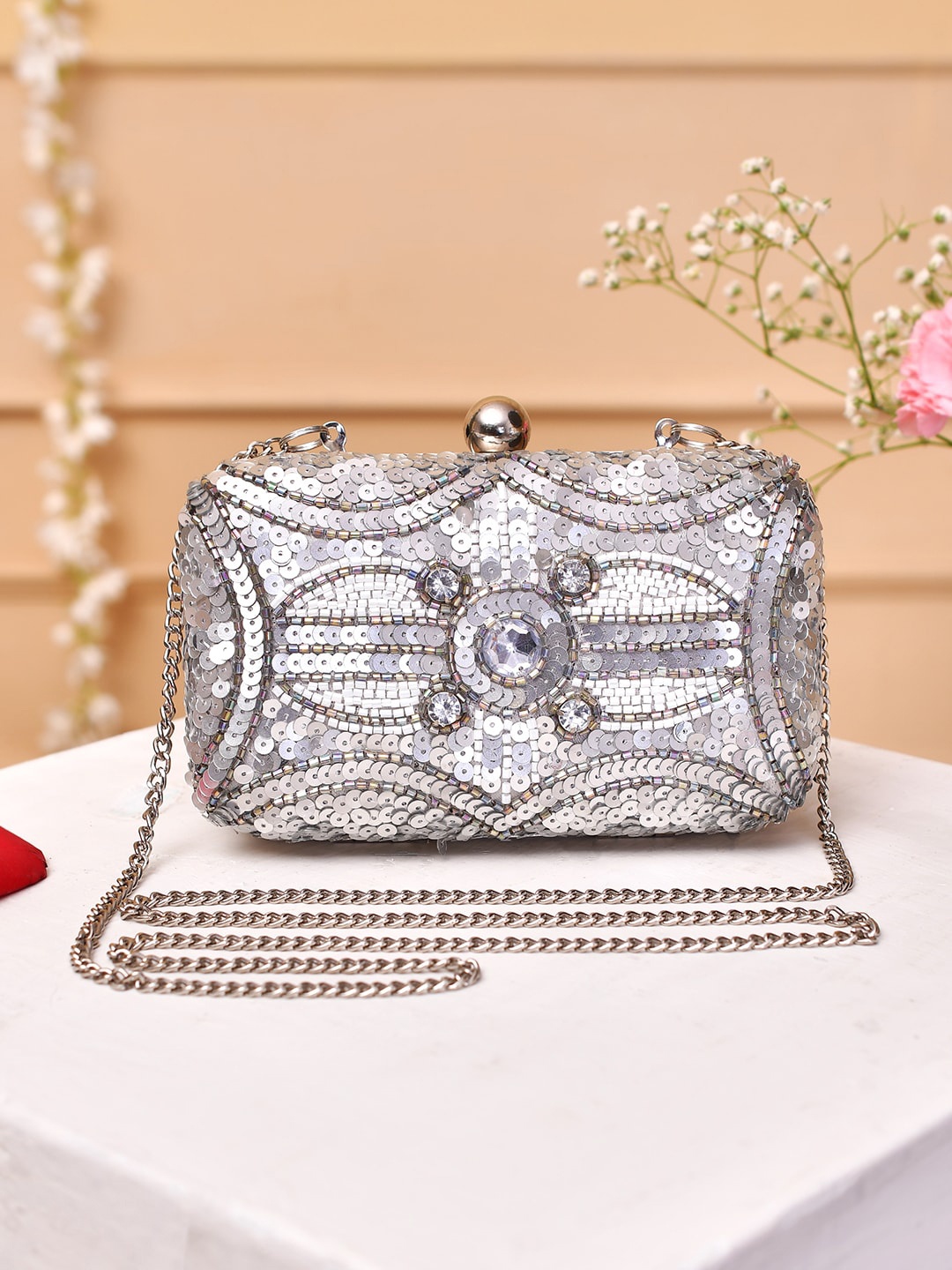

Voylla Embellished Structured Shoulder Bag, Silver