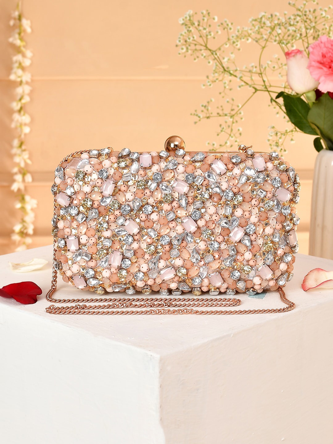 

Voylla Embellished Box Clutch, Peach