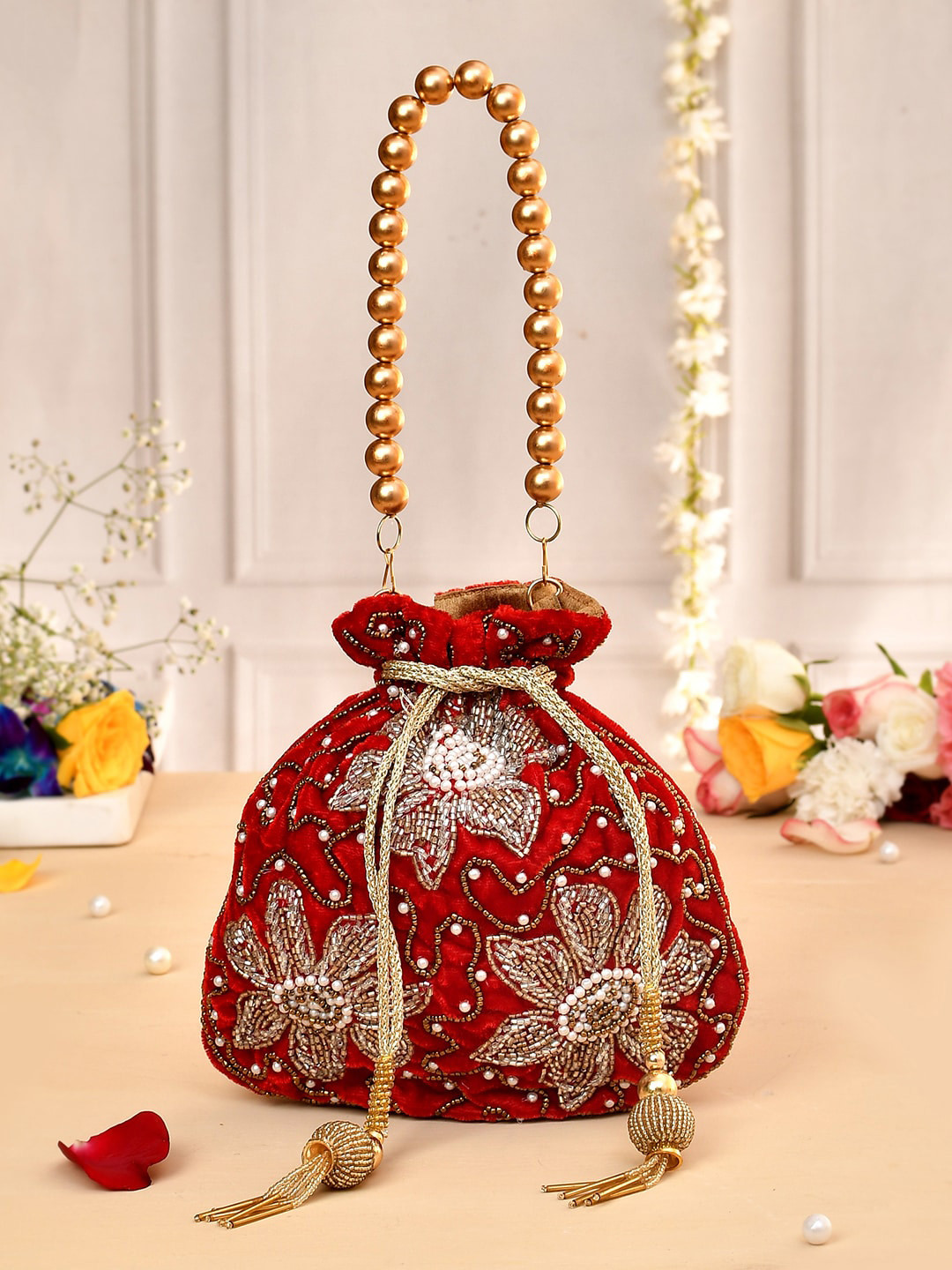 

Voylla Embellished Potli Clutches, Red