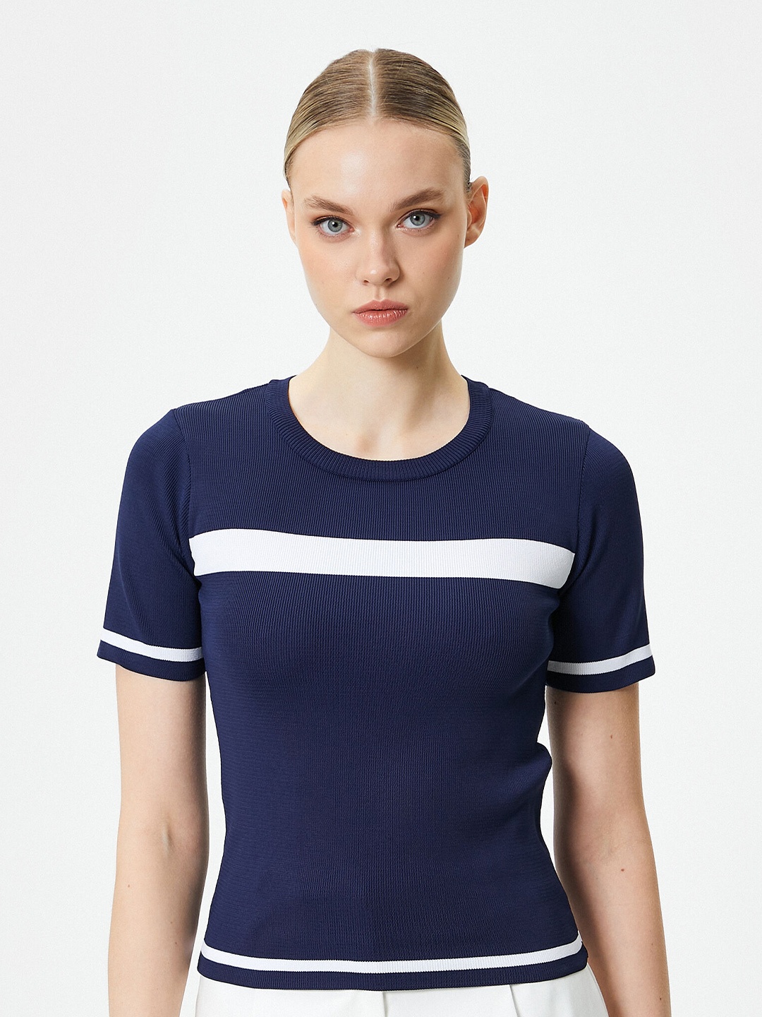 

Koton Colourblocked Round Neck T-shirt, Navy blue