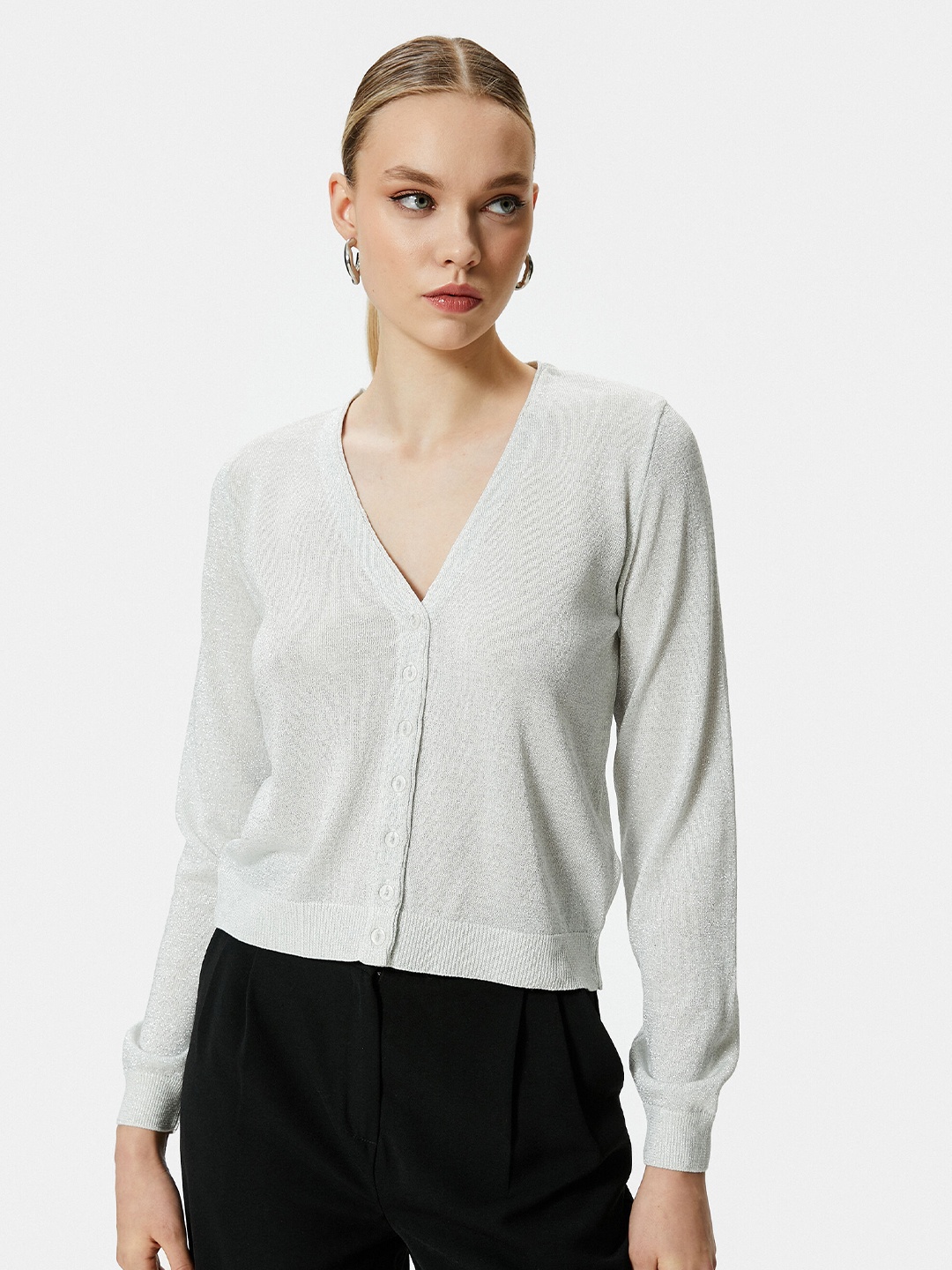 

Koton Acrylic V Neck Regular Top, Grey