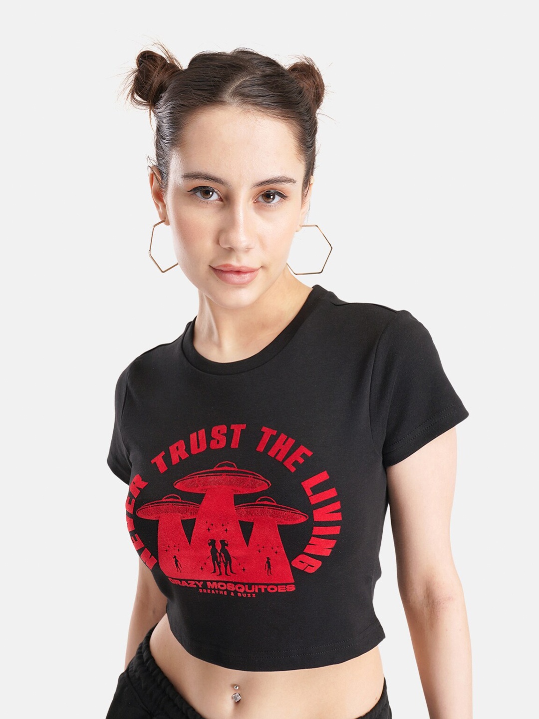 Crazy Mosquitoes Typography Printed Cotton T-Shirt, Black