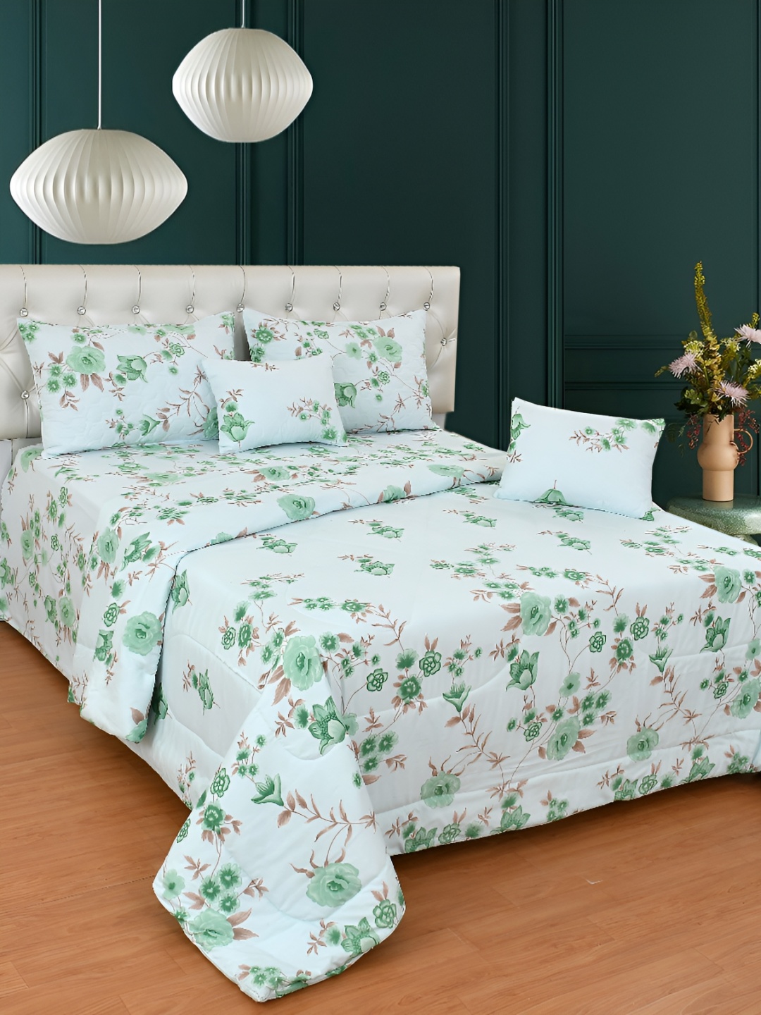 

Nivasam Teal & Green Floral Cotton 400 TC King Bedsheet with 2 Pillow Covers
