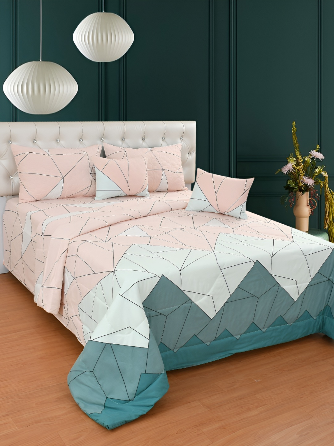

Nivasam Peach & White Abstract Cotton 400 TC King Bedsheet with 2 Pillow Covers