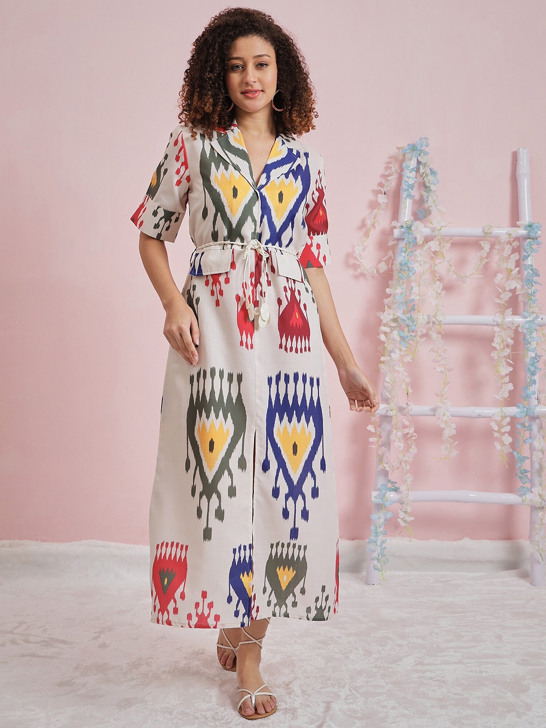 

Athena Printed A-Line Midi Dress, White