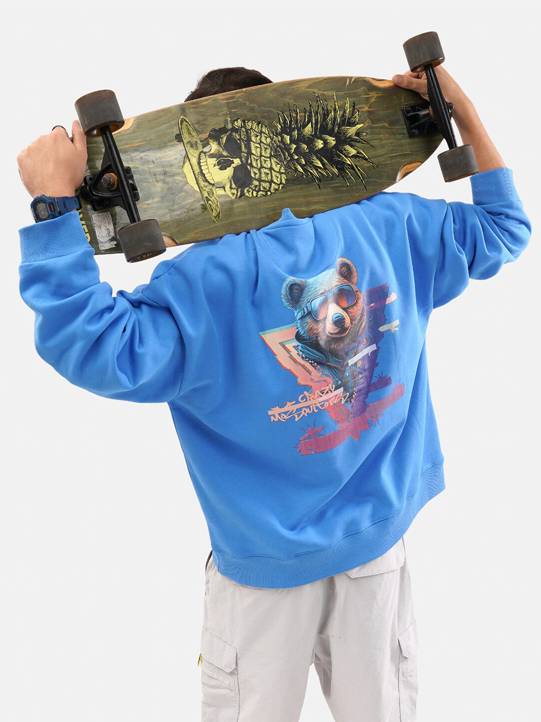 

Crazy Mosquitoes Bear Swag Oversized Fleece Pullover Sweatshirt, Turquoise blue