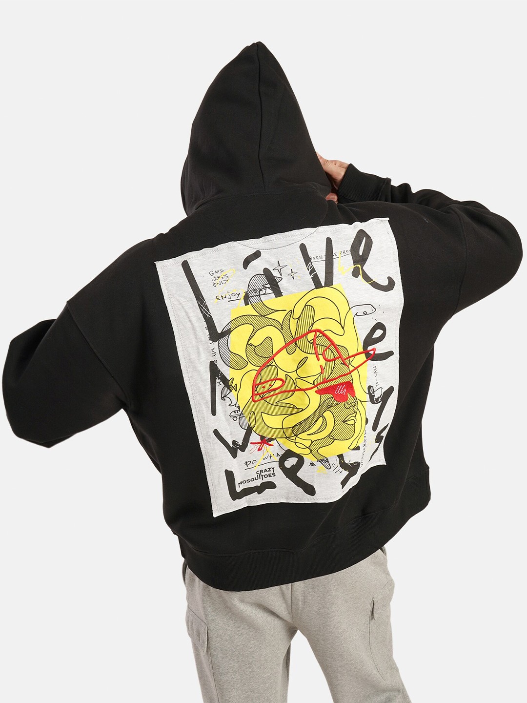 

Crazy Mosquitoes Medusa Cotton Oversized Fleece Applique Sweatshirt, Black