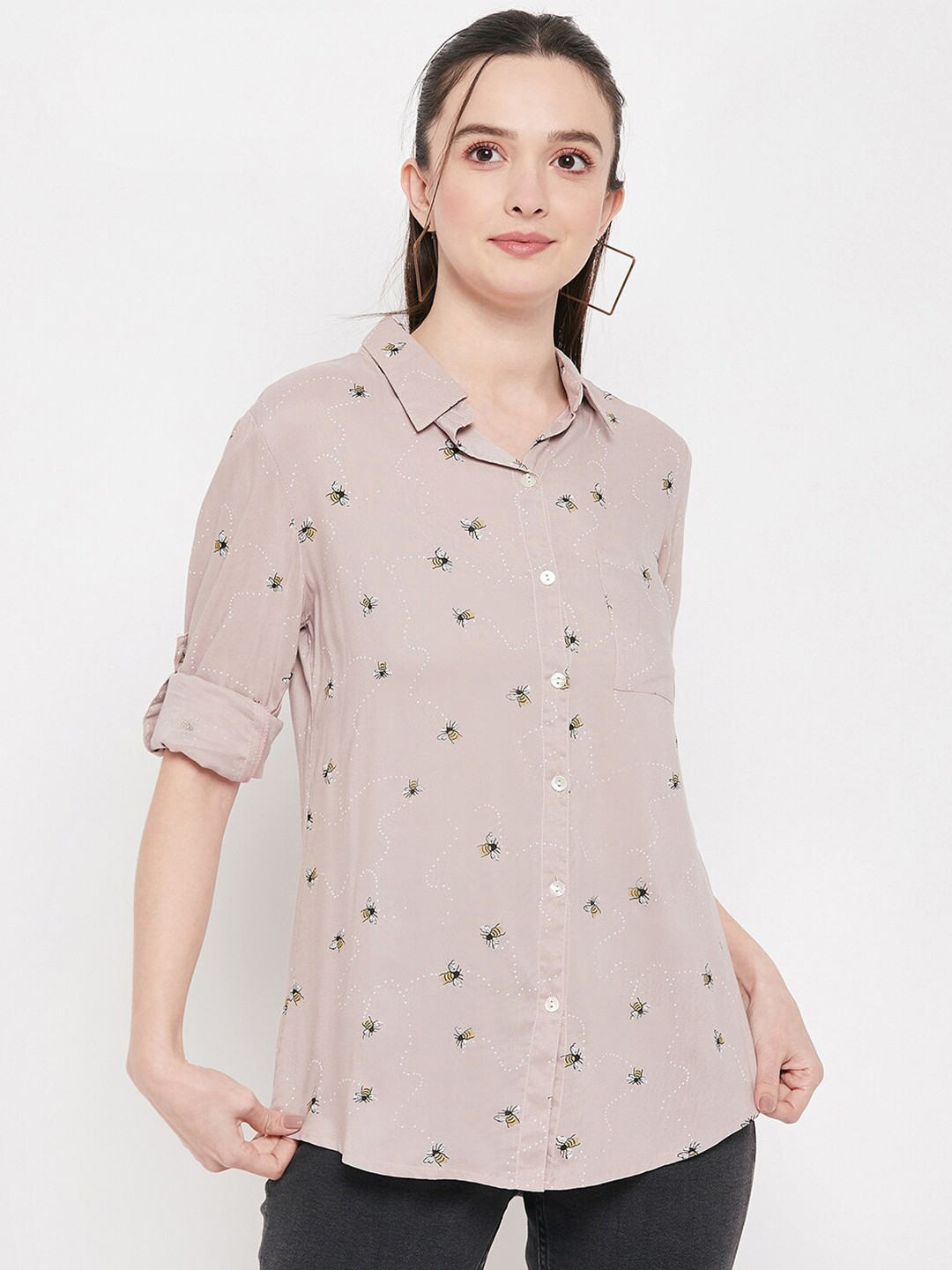 

Ruhaans Classic Conversational Printed Casual Shirt, Peach