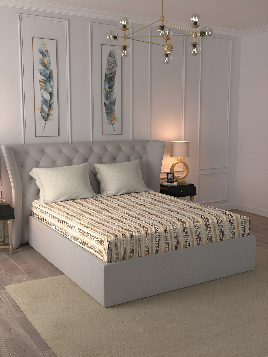 

MYTRIDENT Brown & Beige Geometric 120 TC Cotton Queen Bedsheet with 2 Pillow Covers