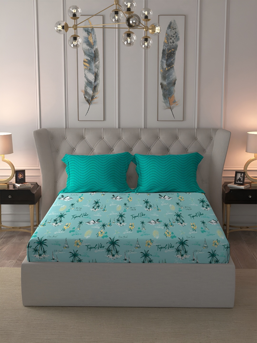 

MYTRIDENT Port Side Blue Comfort Living Flat 120TC Queen Cotton Bedsheet Set