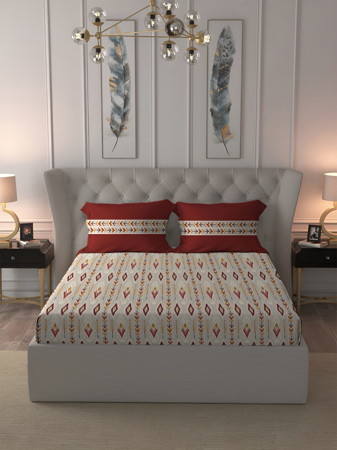 

TRIDENT Nomad Red Comfort Living Flat 120TC Queen Cotton Bedsheet Set