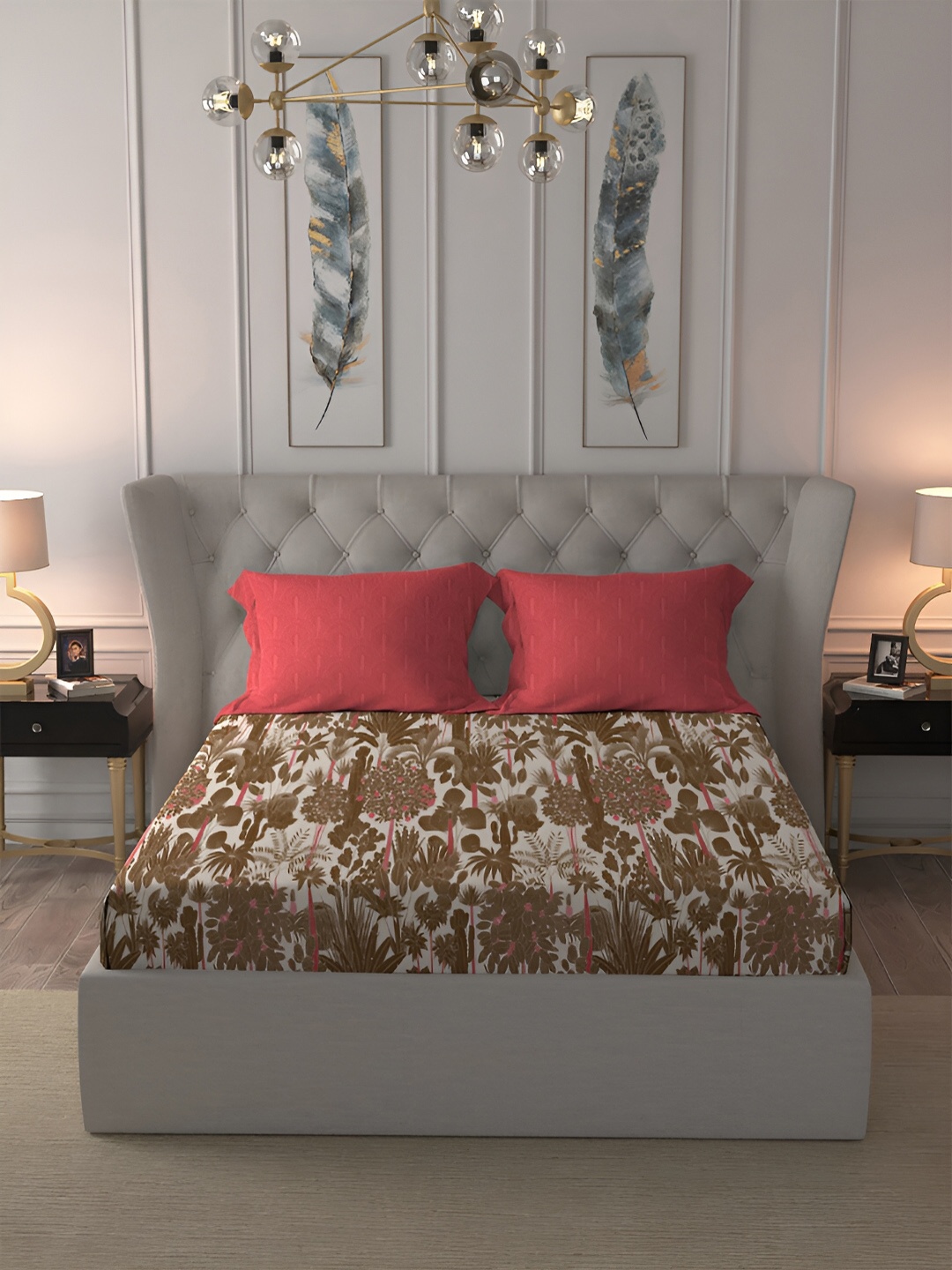 

TRIDENT Safari Brown Comfort Living Flat 120TC Queen Cotton Bedsheet Set