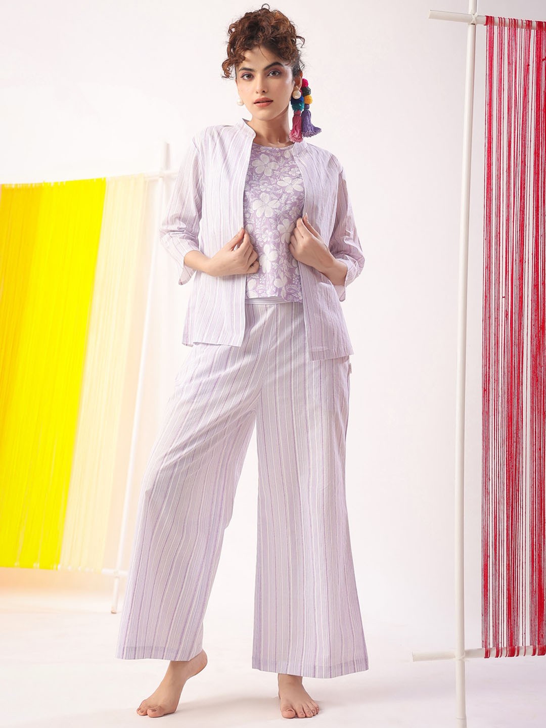 

JISORA Purple Printed Pure Cotton Night suit