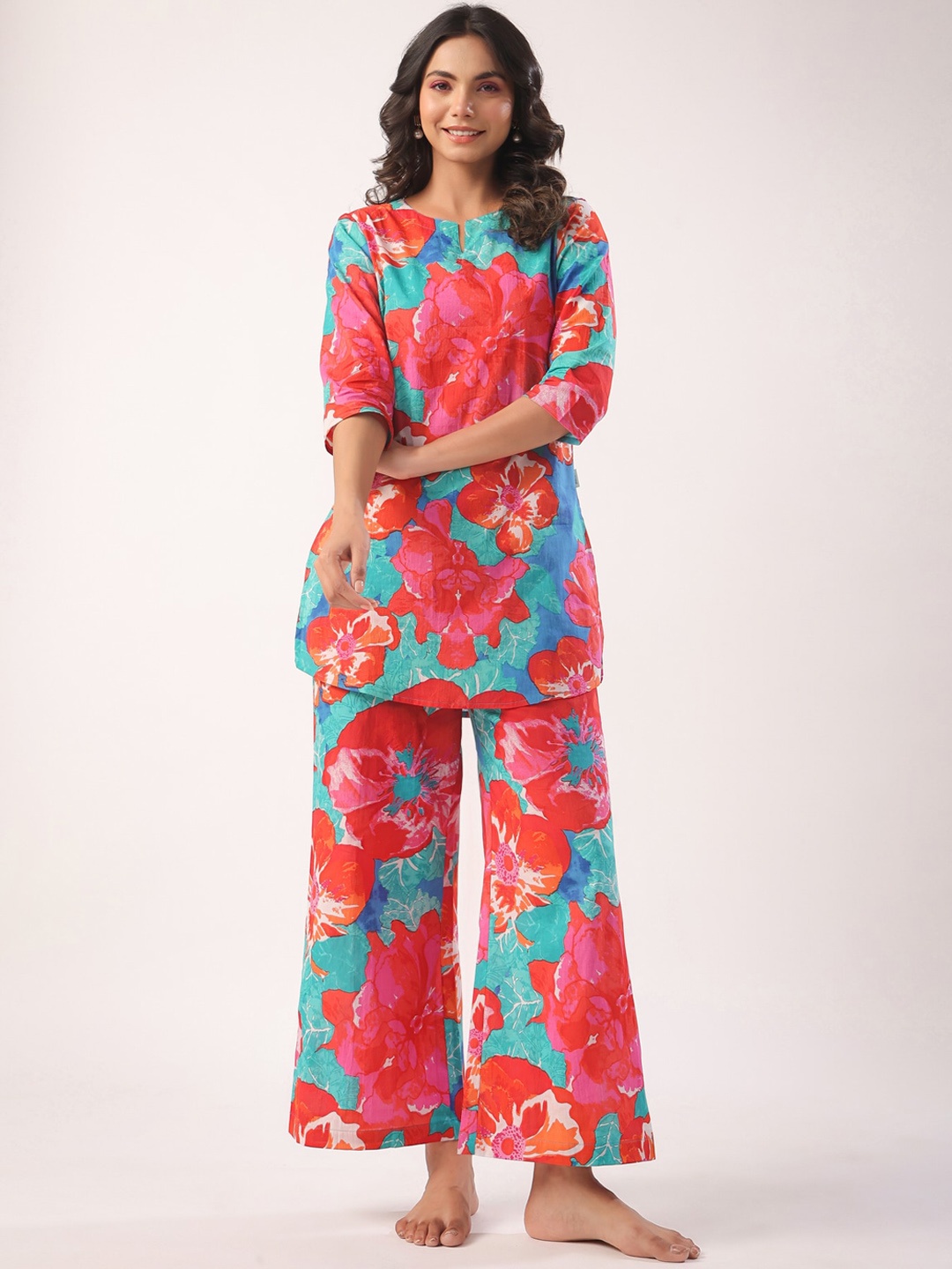 

JISORA Abstract Printed Pure Cotton Night suit, Blue