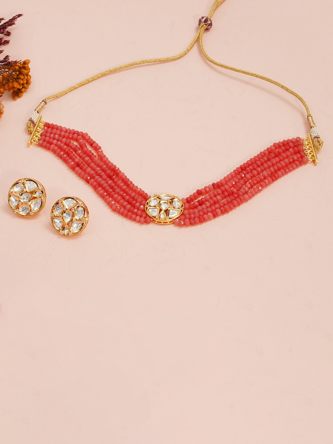 Designbox Stone Studded & Beaded Jewellery Set, Gold