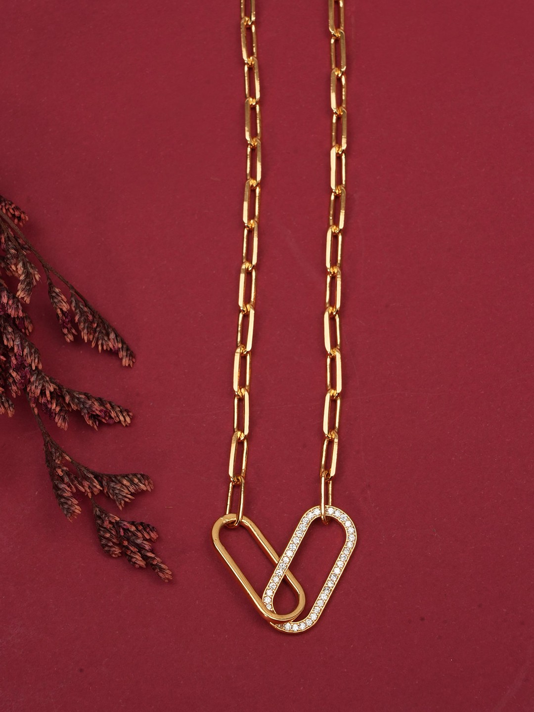 

Designbox Gold-Plated CZ-Studded Pendant with attached Chain