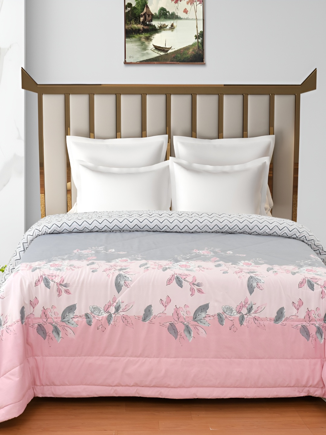 

Florida Pink & Grey Printed Cotton Reversible AC Room 180 GSM Double Bed Comforter