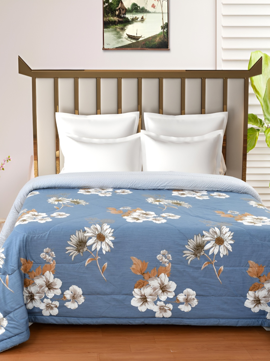 

Florida Blue & White Printed Cotton Reversible AC Room 180 GSM Double Bed Comforter