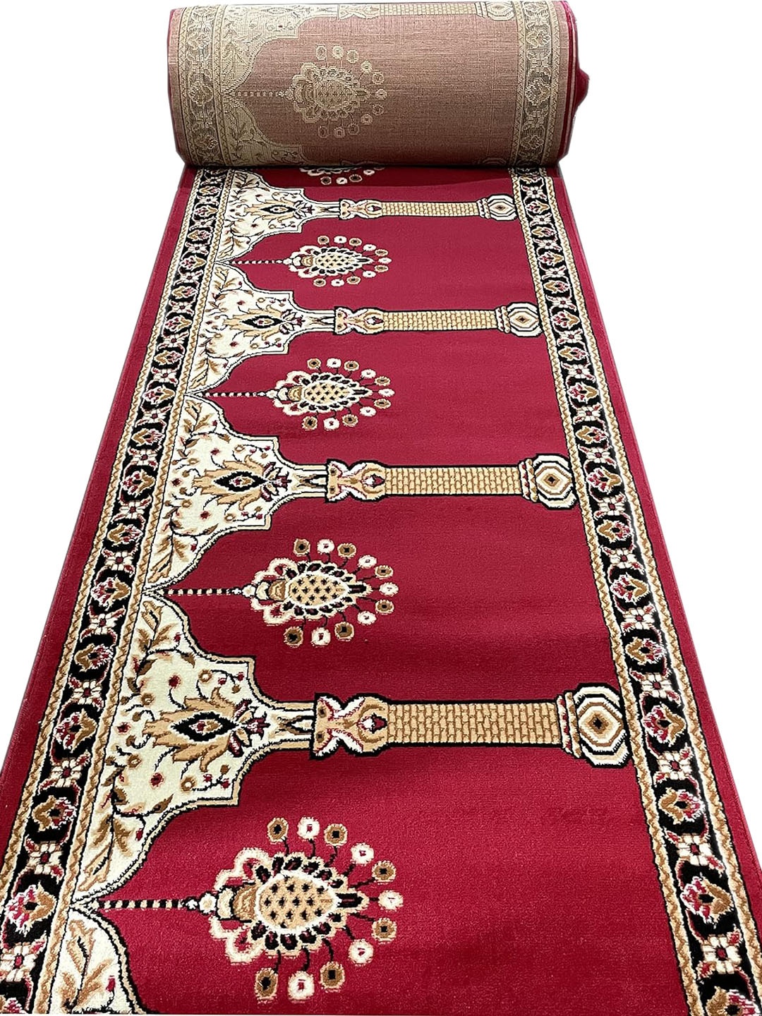 

F & B RUGS Red Floral Printed Anti-Skid Carpets