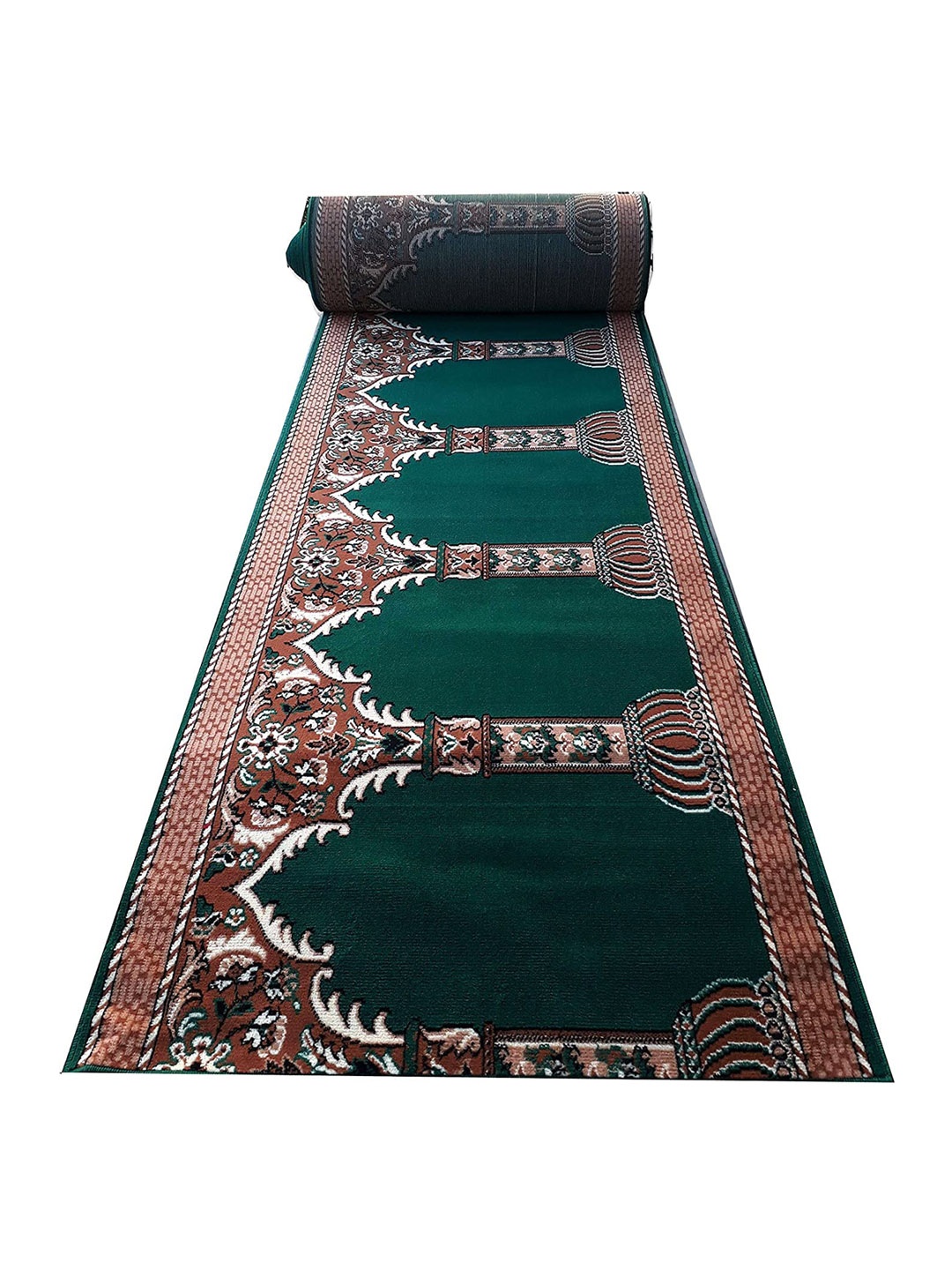 

F & B RUGS Green Ethnic Motifs Anti-Skid Carpet