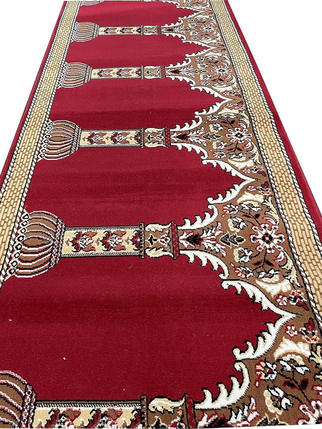 

F & B RUGS Red & White Floral Printed Anti-Skid Carpet