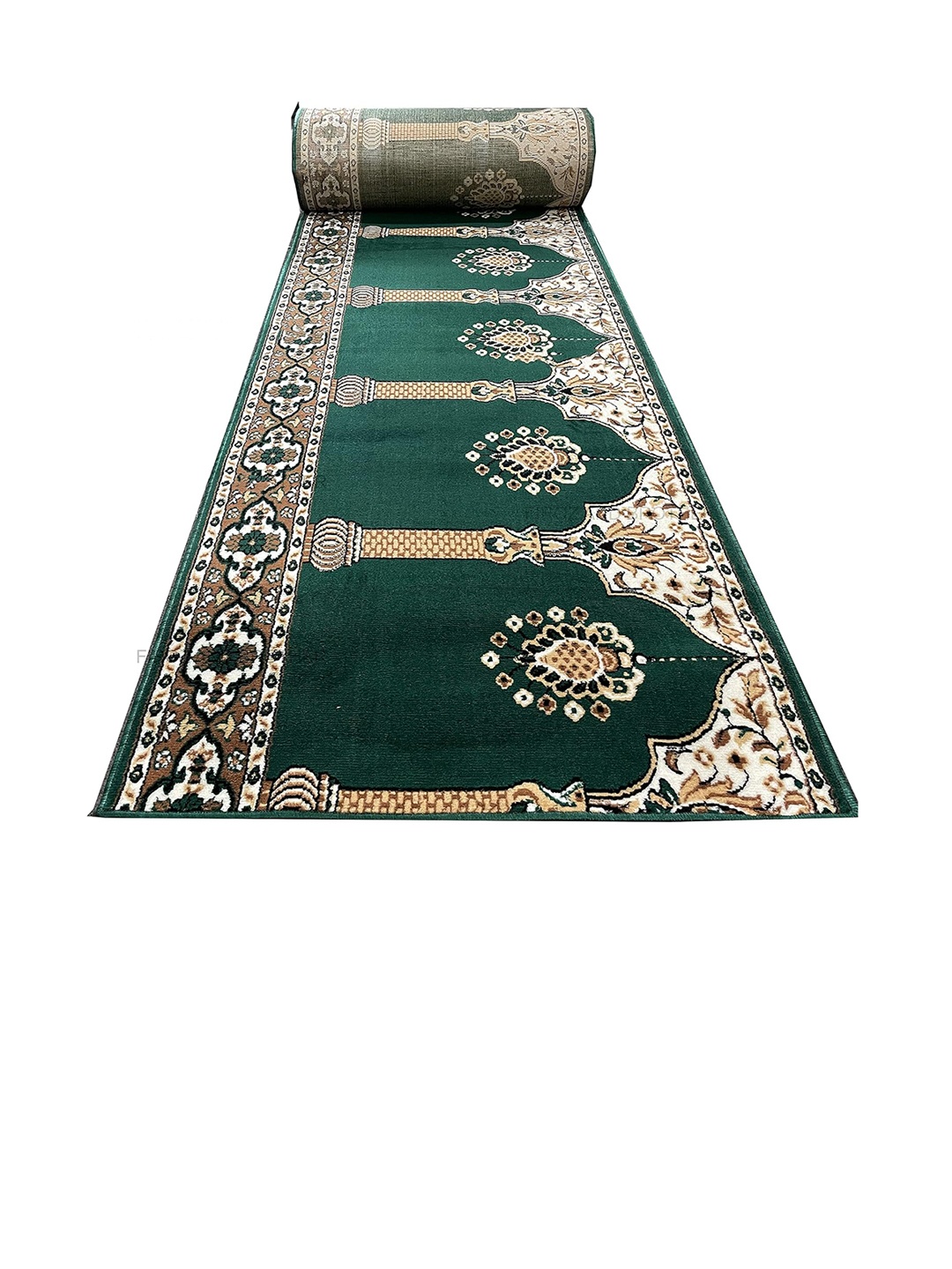 

F & B RUGS Green & Brown Ethnic Motifs Printed Anti-Skid Carpet