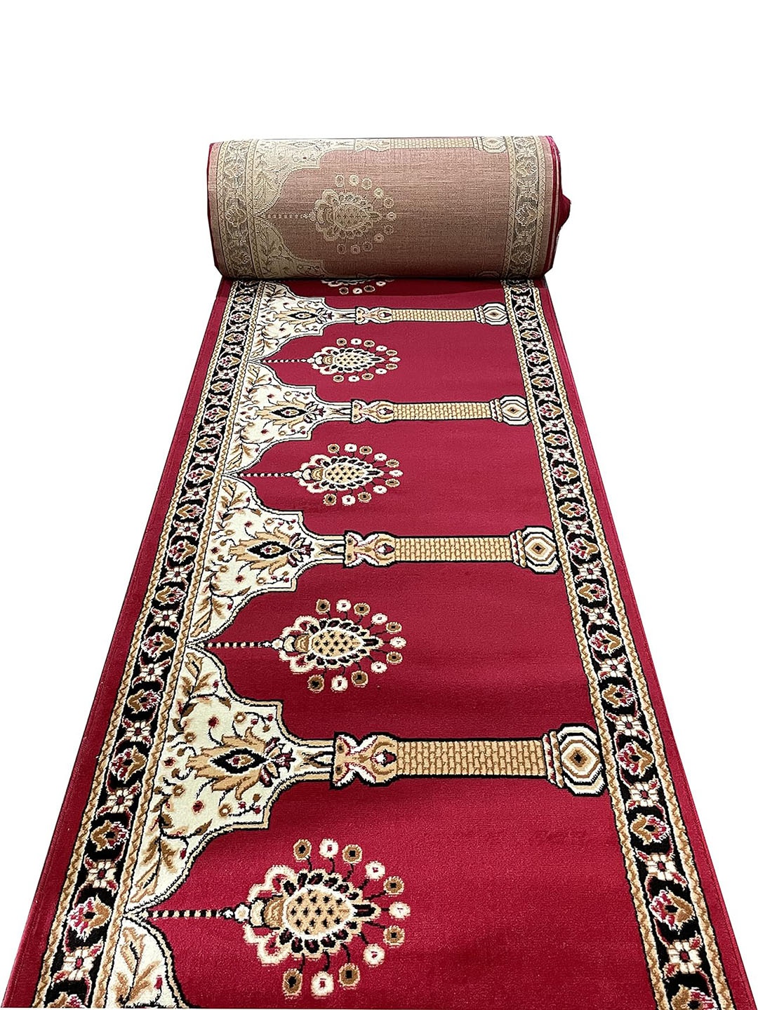 

F & B RUGS Red Brown Ethnic Motifs Mosque Carpet
