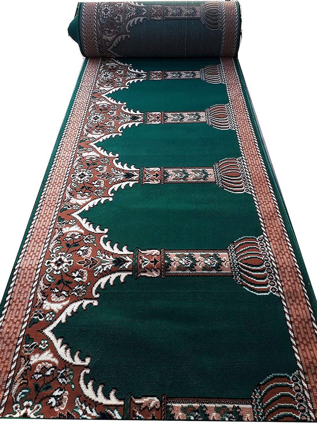 

F & B RUGS Green Ethnic Motifs Anti-Skid Carpet