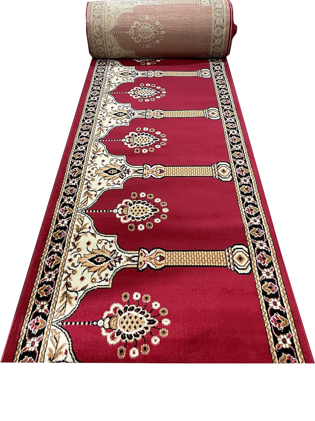 

F & B RUGS Red Ethnic Motifs Anti-Skid Carpet