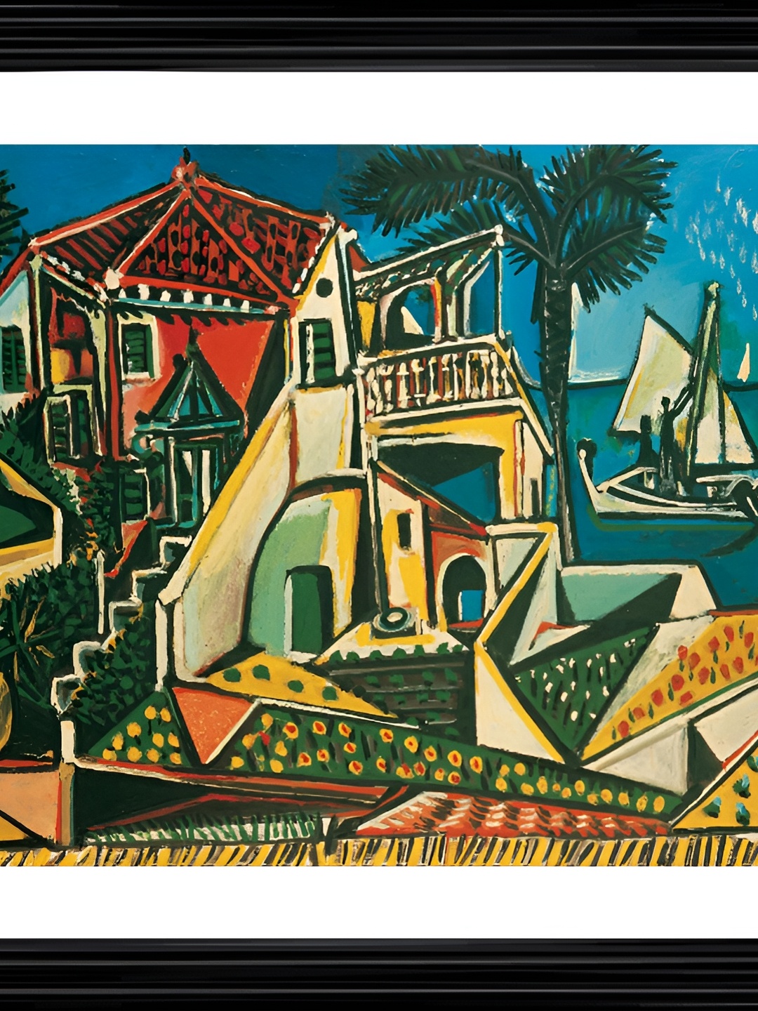

Adventures India Blue & Orange Mediterranean Landscape Wooden Wall Art